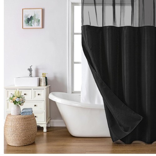 Hotel-Inspired Linen Shower Curtain Set with Snap-On Liner for Elegant Bathrooms