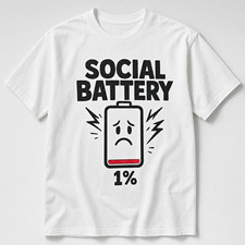 Social Battery 1% Unisex Adults L White Cotto...