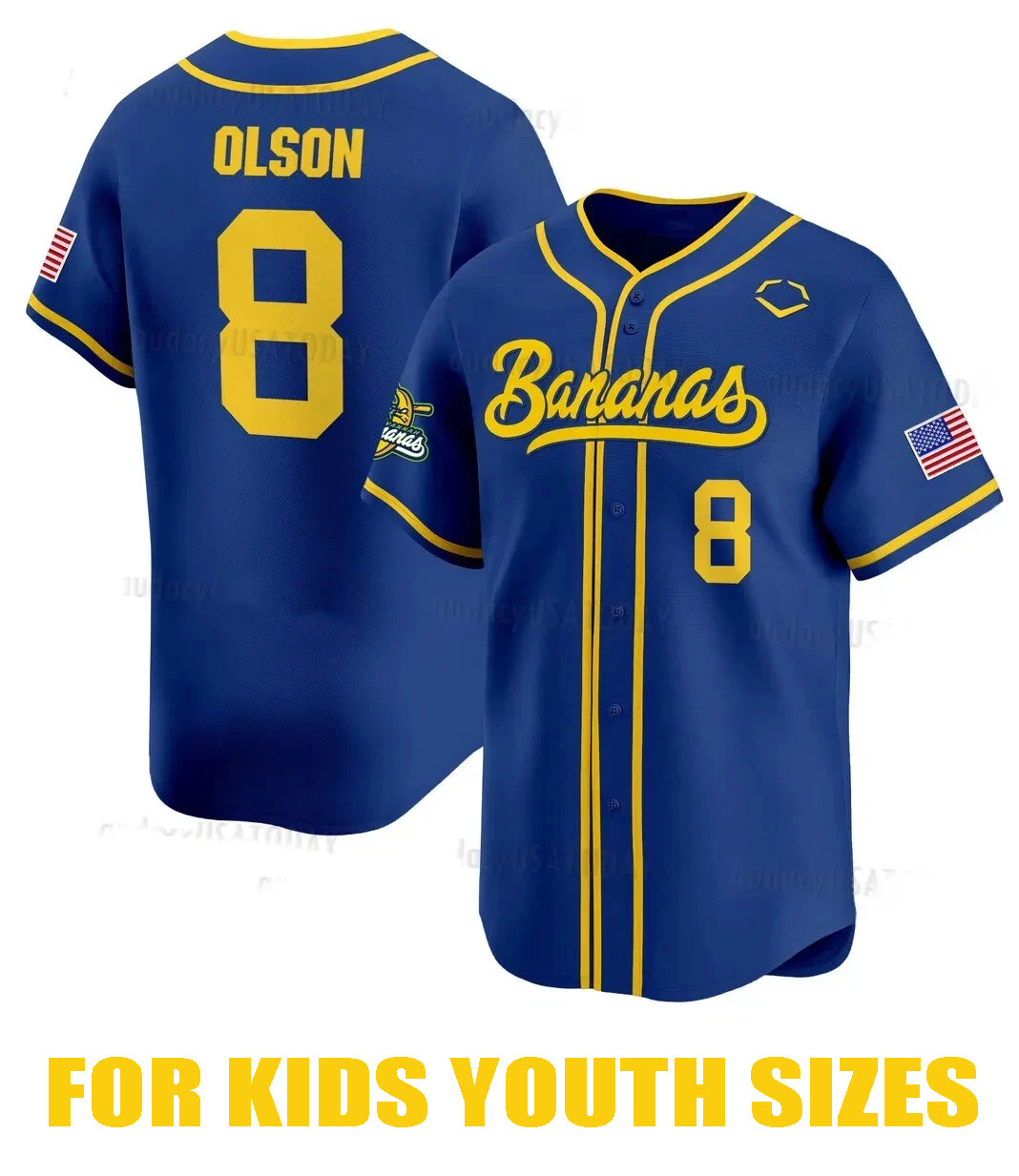 KIDS YOUTH SIZES #8 OLSON Savannah Bananas Jersey Baseball All sizes JJ5704
