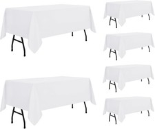 6 Pack White Tablecloth 60 x 84 Inch Rectangle Table Cloth for 4ft Tables