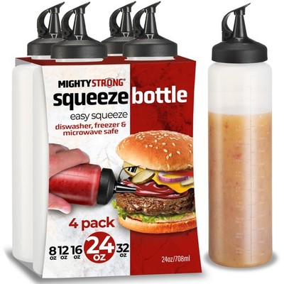 4 Pack Condiment Squeeze Bottles 24 Oz  Easy Pour Sauce Bottle With Leak