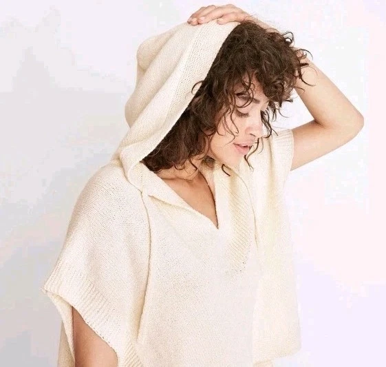 Madewell Hoodie Poncho Sweater Women's Size L/XL Cream Sleeveless Comfort