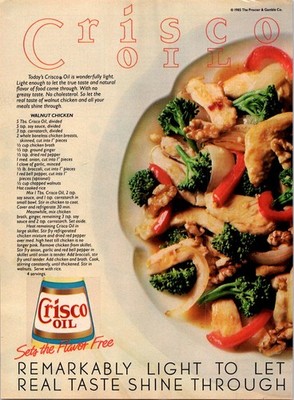 Crisco Oil Vintage Print Ad Poster 1985 Procter & Gamble Walnut Chicken Recipe