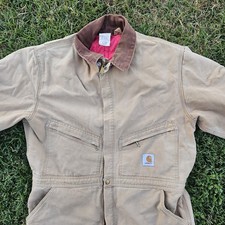 Vtg Carhartt 996QZS Coveralls Insulated Brown Duck Zip2Hip Mens 46S Union Made