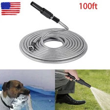 100‘ Garden Hose Stainless Steel Metal Water Hose Lightweight Flexible Rustproof