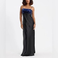 NWT Express Women's Sequin Satin Sleeveless Maxi Dress Black Blue Size Small