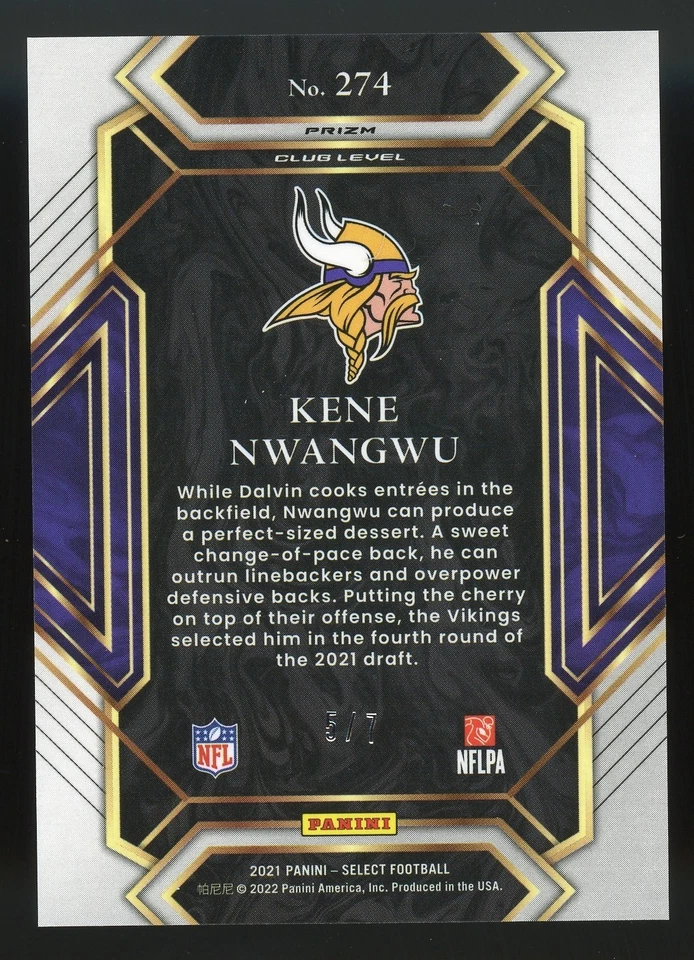 2021 Select Prizm Neon Orange Pulsar #274 Kene Nwangwu 5/7 - Vikings - Image 2 of 2