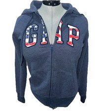 Gap Womens M Blue Full-Zip Hoodie With American Flag Logo