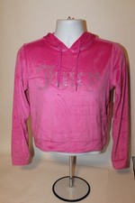 Juicy Couture Velour Hoodie Sleepwear Pink Rhinestone Logo Cropped Size S NEW