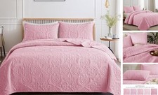 Soft Queen Quilt Bedding Set for All Seasons, Full/Queen 96"x90" Pink