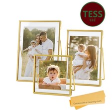 Set of 3 Glass Pressed Flowers Frame Collection, 4"x4 4"x6 5x7 Gold Metal ..