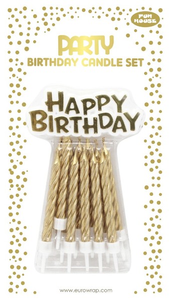 "Clairefontaine Geburtstagskerzen \"Happy Birthday\" Gold 12 Kerzen"-image