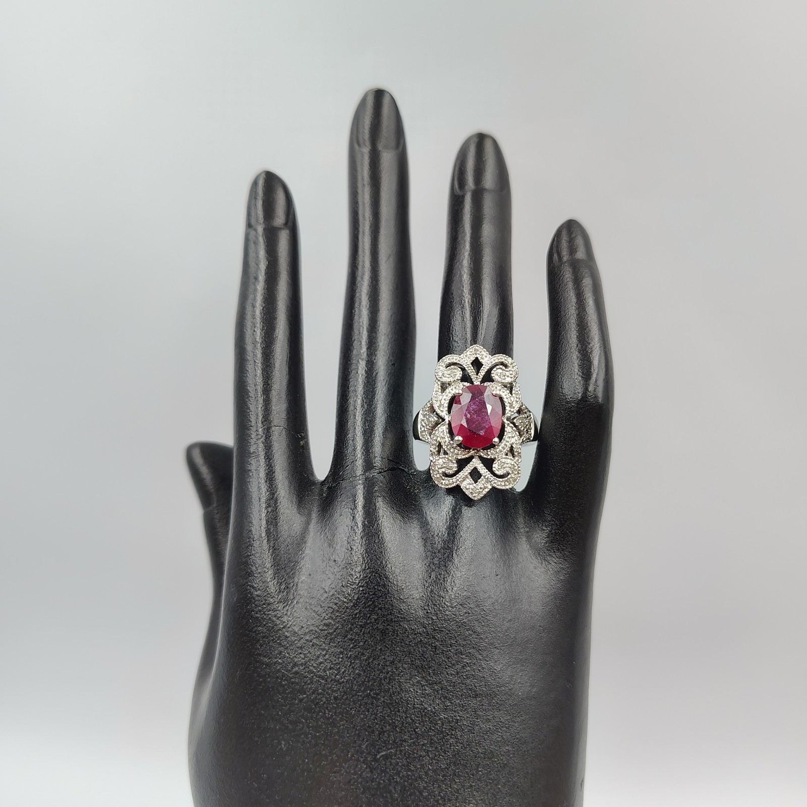 Designer Sterling Silver 925 Ruby & Diamond Ornat… - image 8