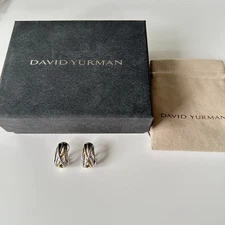 David Yurman Crossover Shrimp Earrings  925 Sterling Silver & 18K Yellow Gold