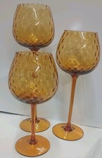 Gigante 18" 15" y 12" Empoli Diamante Óptico Ámbar Arte Vidrio Brandy Snifter Italia