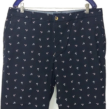 TOMMY HILFIGER Pants Anchor Print Navy Blue Plus Size 16 Cropped Straight Leg