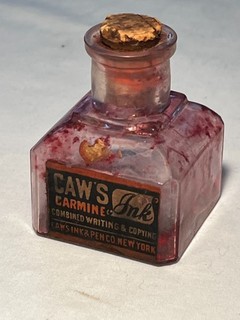 c1880s Caw's Ink New York School House Cabin Style Ink Bottle with paper label