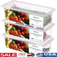 Fridge Produce Storage Containers 3 Pack W/ Drain Tray BPA Free Vegetable Saver