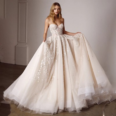 navy blue dress for baby girl Spaghetti Straps Lace Champagne Wedding Dress Bridal Gowns PG378 US6 / Champagne main image 1