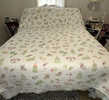 Pottery Barn Kids Beach Party / Pink Flamingos Reversible Quilt Full/ Queen Vtg