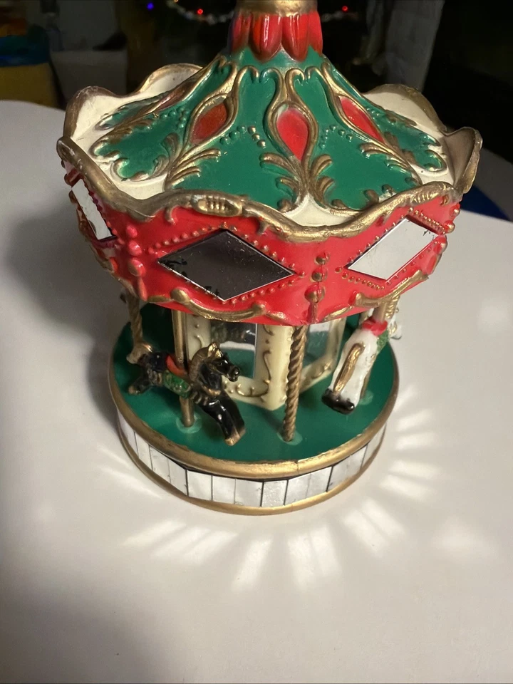 Винтажное рождественское украшение 1991 Noma Ornamotion карусель лошадь Merry Go Round  - Изображение 2 из 4