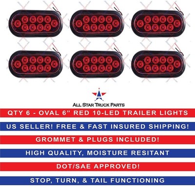 (6) Rot 6 Oval LED 10 Diode Rück Licht W / Öse & Stecker / Zopf Truck Anhänger