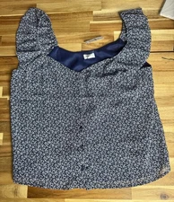 J. Crew NWT Blue Floral Crop Button Down Ruffle Sleeveless Blouse Size 10