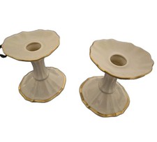 Lenox Symphony Porcelain Candle Holders Hand Trimmed 24k Gold Trim Made In USA