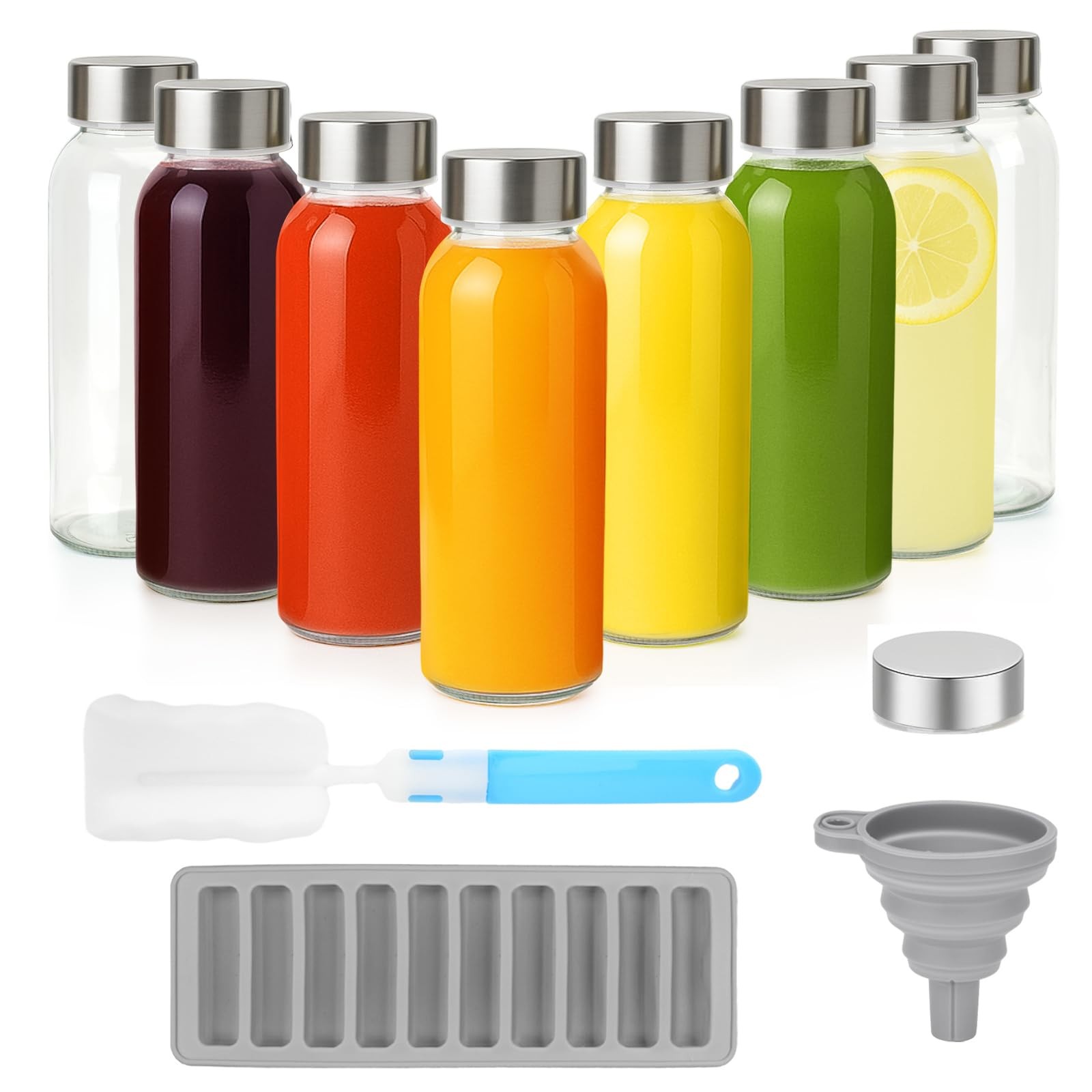 Glass Water Bottles with Lids 10.5 oz, 8 Pack Clear Reusable Glass Small Juic...