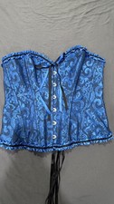 Corset L Blue Boned Lace-Up Milk maid coquette Victorian Renaissance-flaw