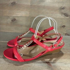 vionic calera womens size 9 wide shoes red leather slingback wedge sandals