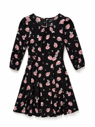 Warehouse Black Floral Print Three-Quarter Sleeve Mini Dress