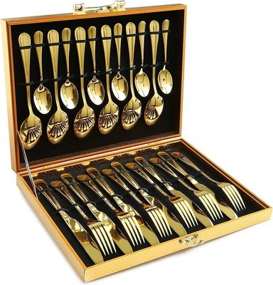 Gold Silverware Set 24-Piece Forged Stainless Steel Flatware Service of 6