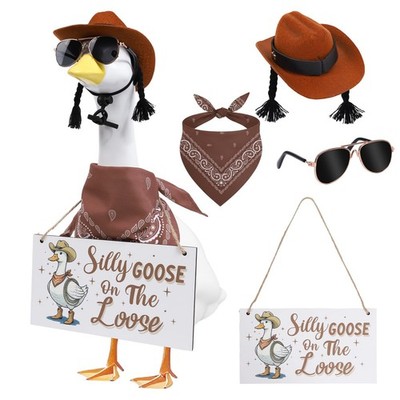 Western Goose Outfits  Funny Cement Lawn Art Costume with Cowboy Hat & Bandana