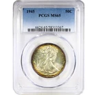 1945 50C PCGS MS65 Hint of Rainbow Toning - Walking Liberty Half Dollar