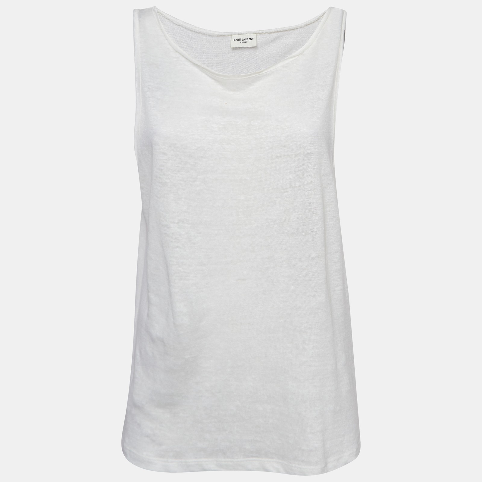 Maglietta in lino bianco Saint Laurent Paris canotta S