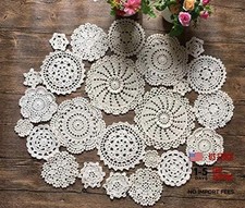 MINDPLUS Set of 24 Hand Crochet Doilies Cotton Crocheted Lace - Beige