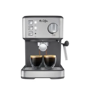 Mr. Coffee Compact Espresso Maker with Steam Wand 15 Bar Pump, 2 Shots