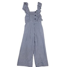 Zara Romper Girls Size 10 Blue Gingham Plaid Ruffles Adjustable Straps Zipper