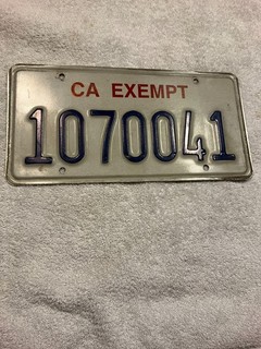 Expired California Exempt License Plate first issued in 1998