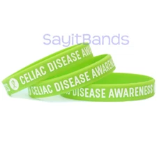 3 of Celiac Disease Wristbands - Green Debossed Silicone Awareness Bracelets