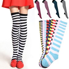 Women Girl Stripe Stripy Striped Over The Knee Thigh High Stockings Long Socks