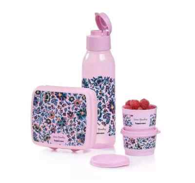 Tupperware VERA BRADLEY LUNCH SET Bottle Sandwich Keeper Snack Cups PINK