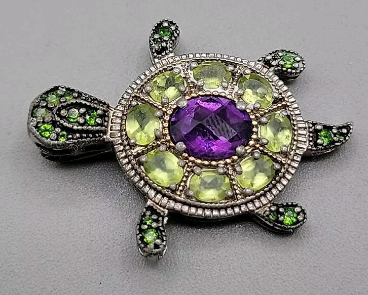 Amethyst Peridot & Sterling Silver Turtle Pendant… - image 4