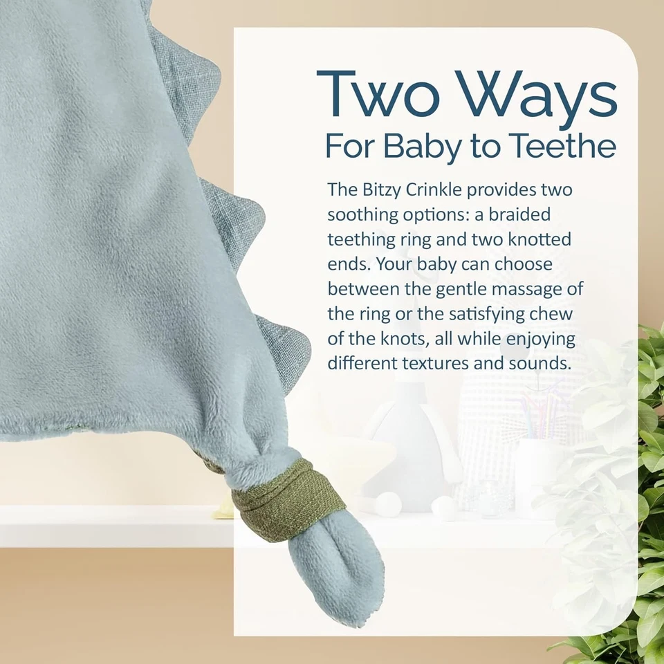 Juguete dinosaurio arrugado con mordedor, cintas, perfecto para el desarrollo de los bebés. Foto 4 de 4