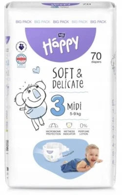 Windeln Bella Baby Happy Soft & Delicate Größe3 70/140/210 Saugfähig Komfort