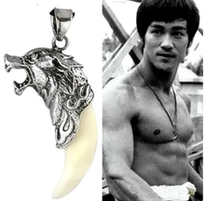 Large WOLF HEAD 3D SOLID TOOTH FANG Pendant 28" 925 Sterling Silver necklace men