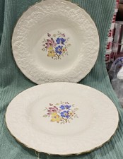 2x Vintage Alfred Meakin Large Embossed 10.5” Dinner Plates With Gold Edging
