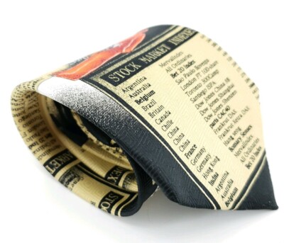 EUC Stock Market Indexes Mens Necktie Investor Stockbroker Money Black Neck  Tie