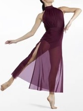 Balera Dance Costume Crisscross Mesh Lyrical Maxi Dress Size Adult Small Maroon